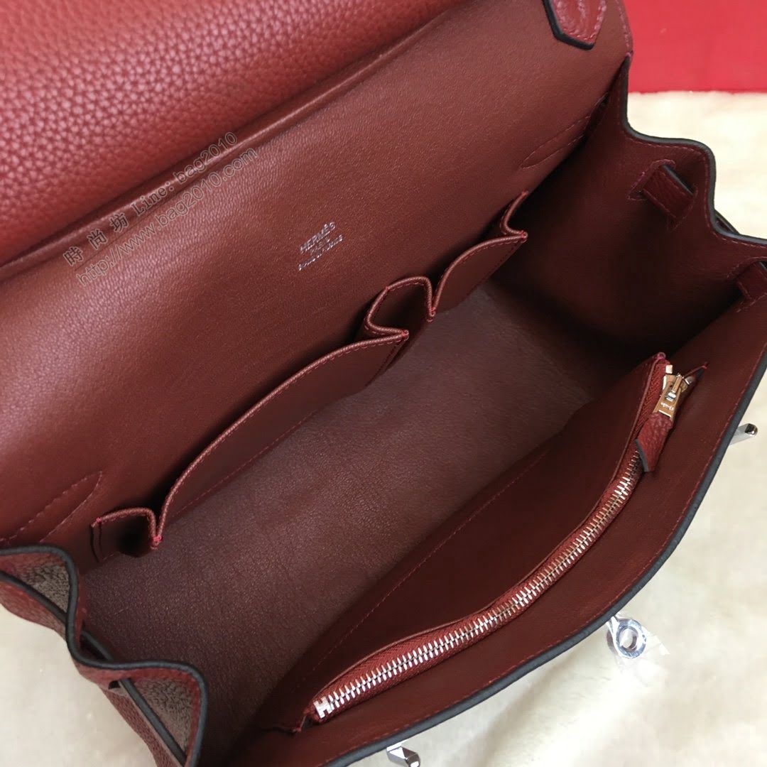 愛馬仕Jypsiere吉普賽 原版進口牛皮 Hermesn肩背斜挎包 酒紅銀扣  am2136